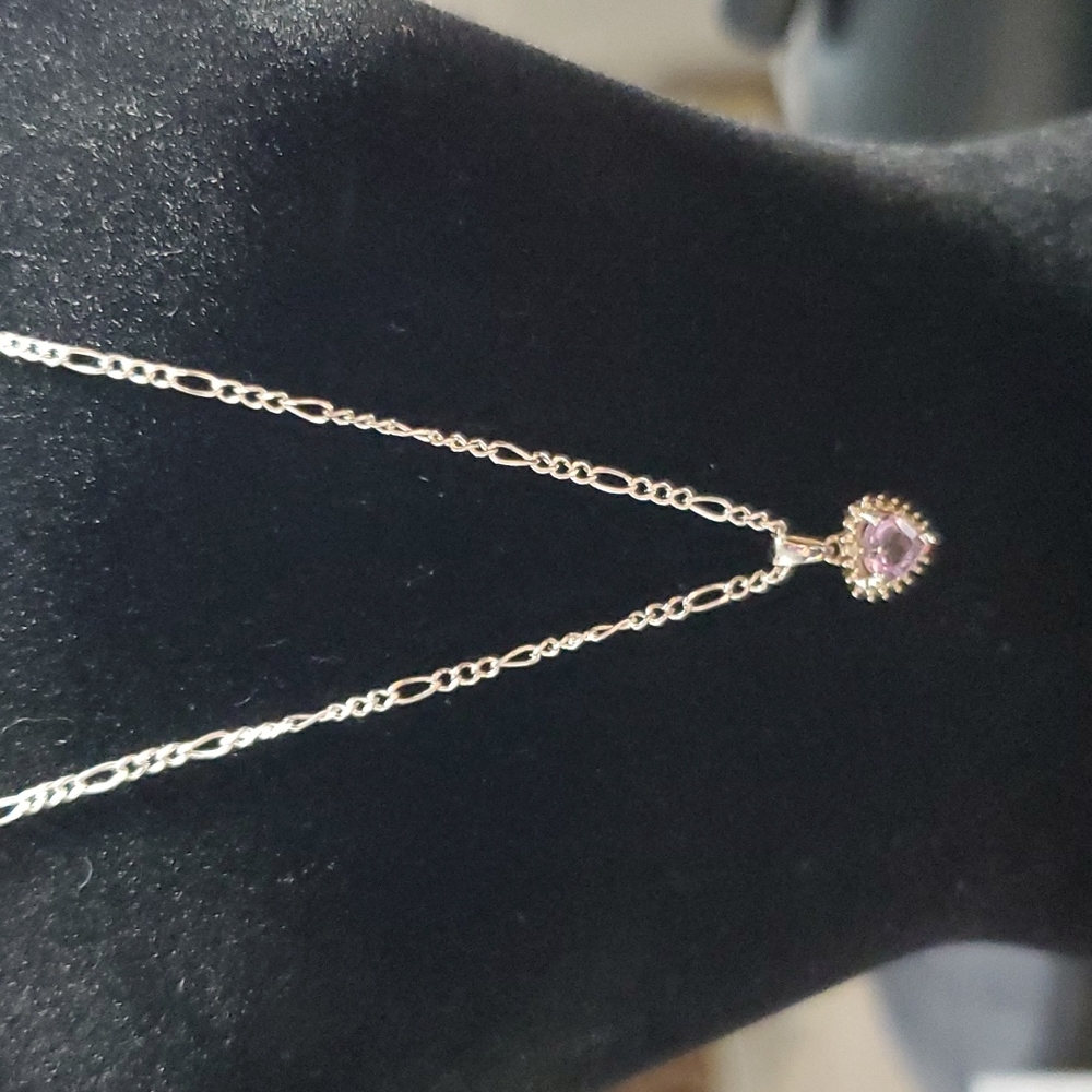 Sterling Siver Amethyst & Diamond Heart Pendant - Picture 2 of 4